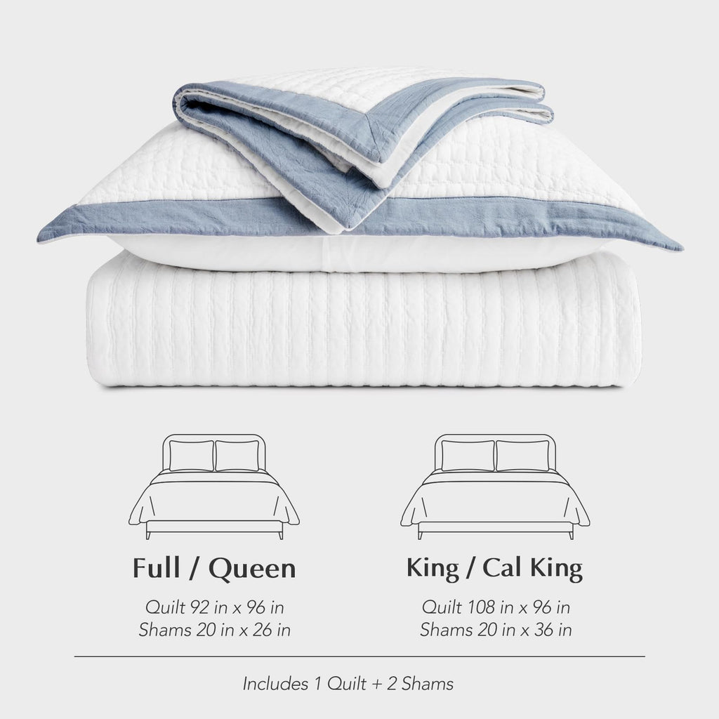 Cotton Border Frame Tack-Stitch Quilt Bedding Set King Size, Coastal Oversized 3 Pieces Lightweight Bedspread
