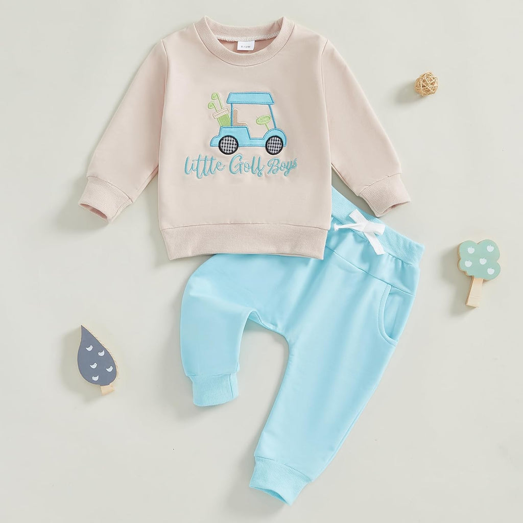 Toddler Boy Girl Outfit Long Sleeve Golf Cart Sweatshirt + Jogger Pants Sets Baby Boys Girls Fall Winter Clothes