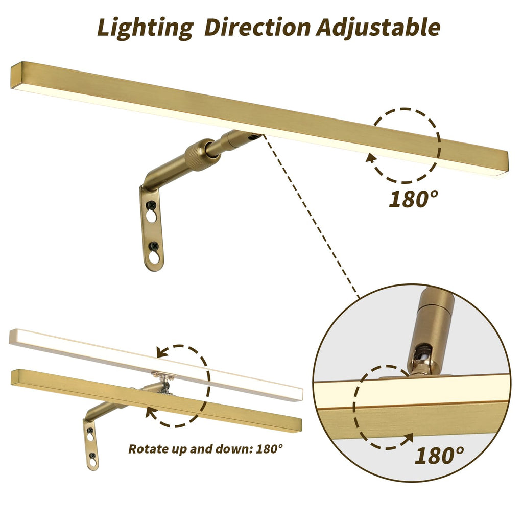 Brass Picture Lights for Paintings Plug in, 16" 4W Adjustable LED Gold Picture Light Art Light, Remote Control