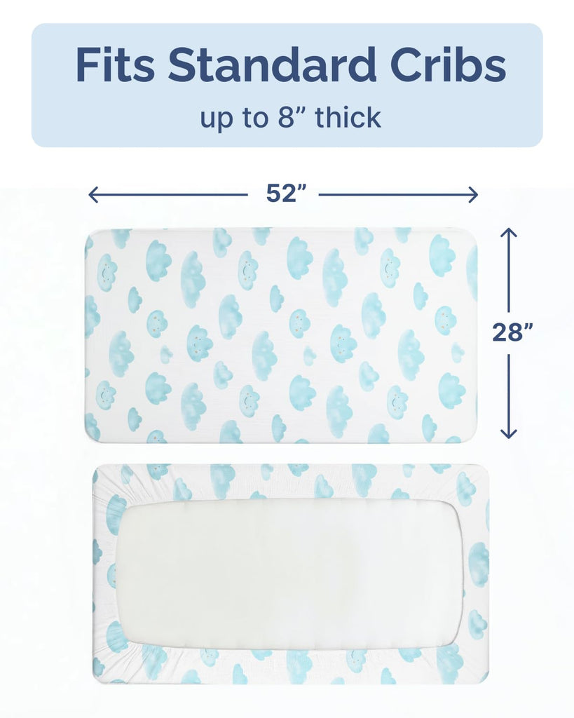 Crib Sheets - Pack of 2 Fitted Sheets for Standard Crib - 52x28in, Clouds