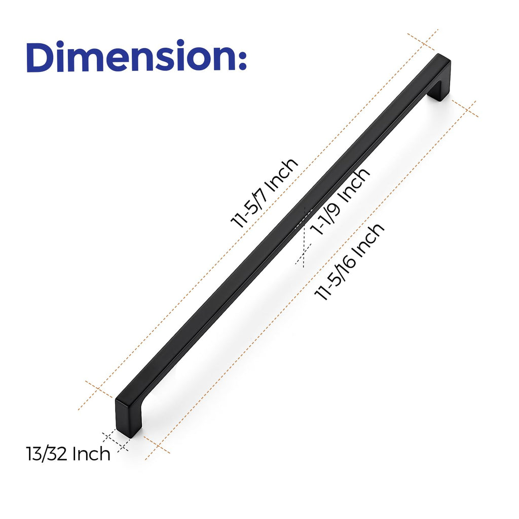 Matte Black Square & Solid Cabinet Handles,11-5/16 Inch,10 Pack