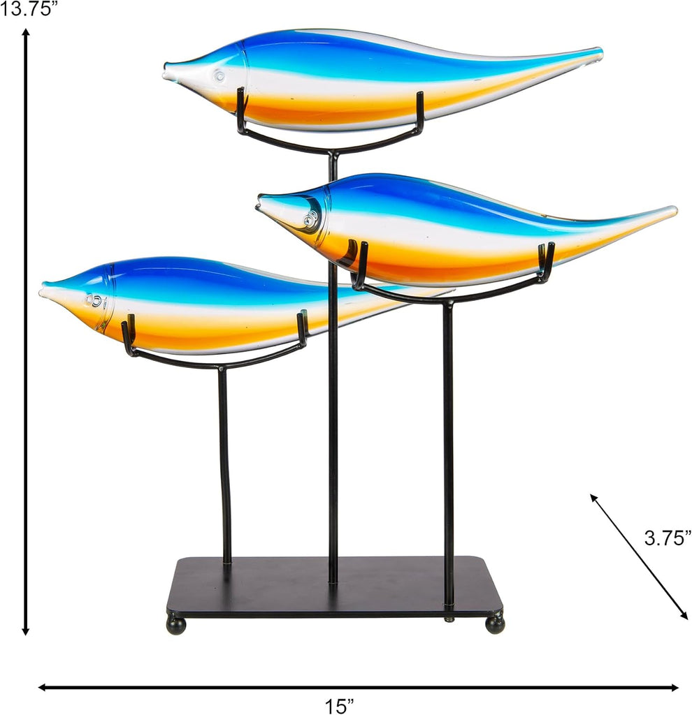 AS24126 Garfish Art Glass Sculpture with Stand, Blue, 15" - Set of 3