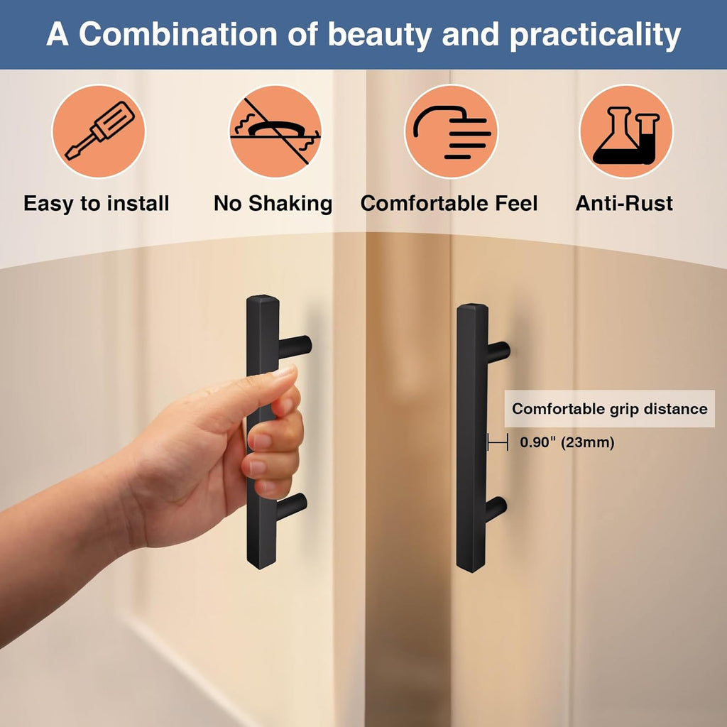 30 Pack 6 inch Square Cabinet Handles Matte Black Drawer Pulls, 3-3/4" Hole Center Kitchen Handles Pulls, Stainless
