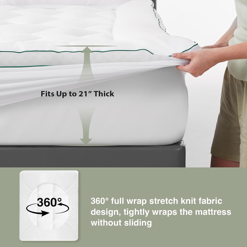 Full Dorm Mattress Topper, Soft Pillow Top Down Alternative Pad | Breathable Quilted Mattress Cover with Deep Pocket
