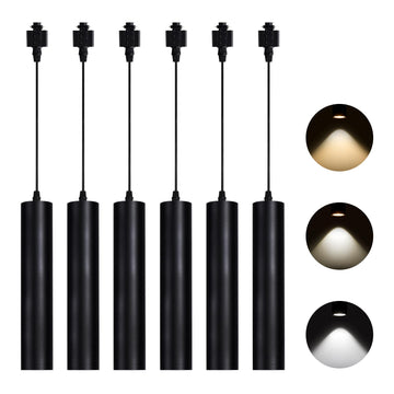 H Track Pendant Lights with Adjustable Cord, Black 6.5W 6 Pack