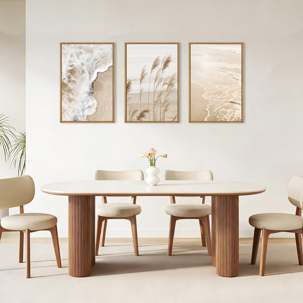 Large Beach Wave Pampas Grass Framed Canvas Wall Art Set-16"x24"x3