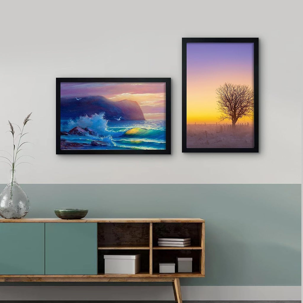 13x19 Picture Frame Set of 4, Wall Gallery Poster Frames, Engineered Wood with Plexiglass Sheet, Black