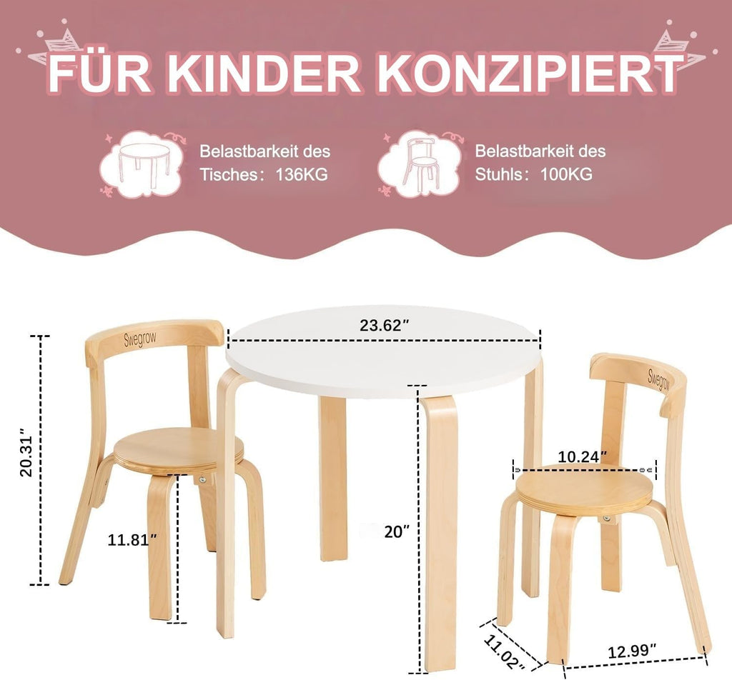 Kids Table and 2 Chairs Set, Wooden Table and Chairs for Kids & Toddler,Kid Wooden Furniture