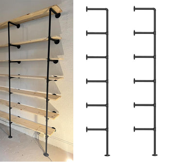 Industrial Iron Pipe Wall Shelf Brackets, 6-Tier 80" Tall DIY Floating Shelving, Black Farmhouse Vintage Pipe Shelves