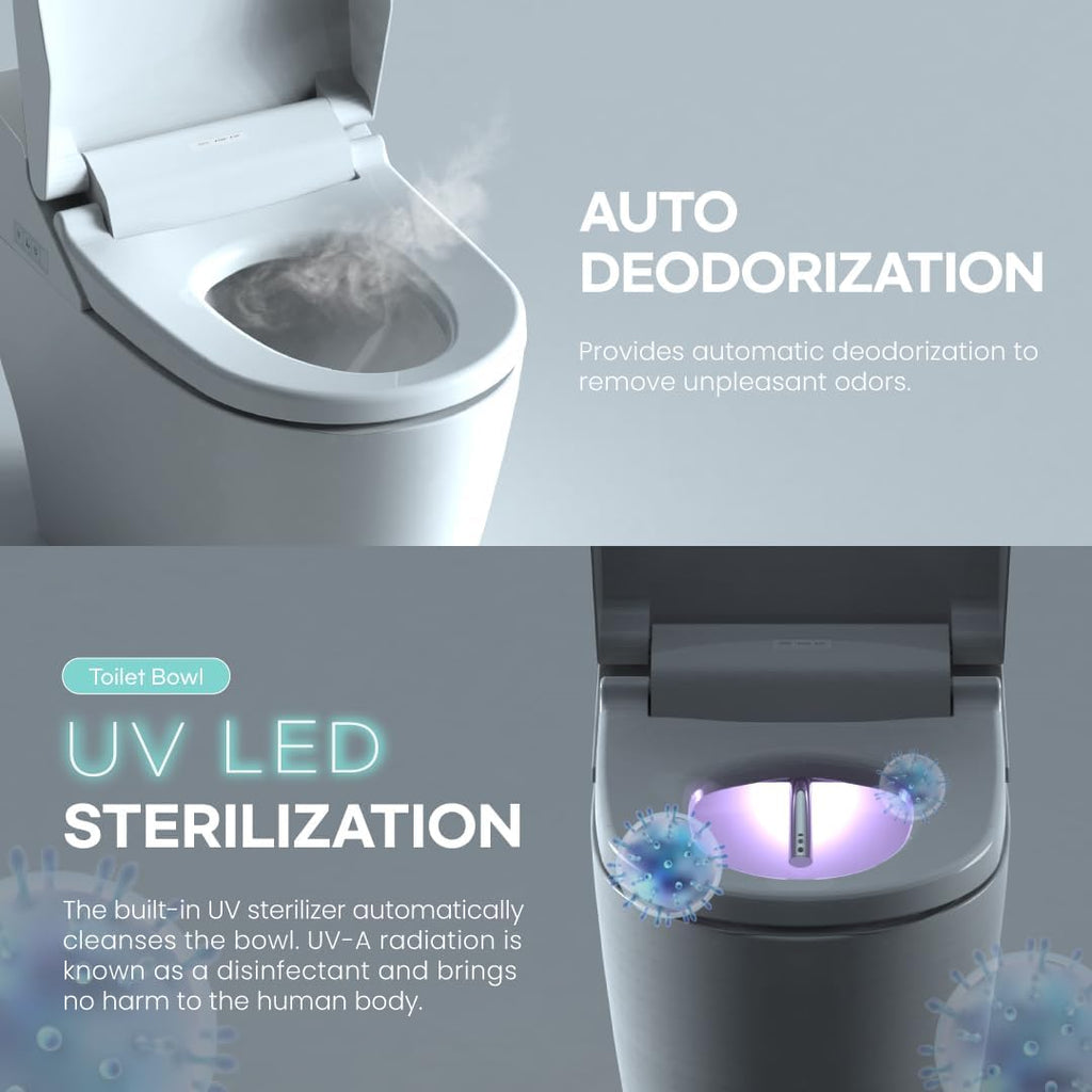Smart One-Piece Elongated Toilet with Auto Open/Close Lid, Dual Auto Flush, Heated Seat, ADA Comfort Height