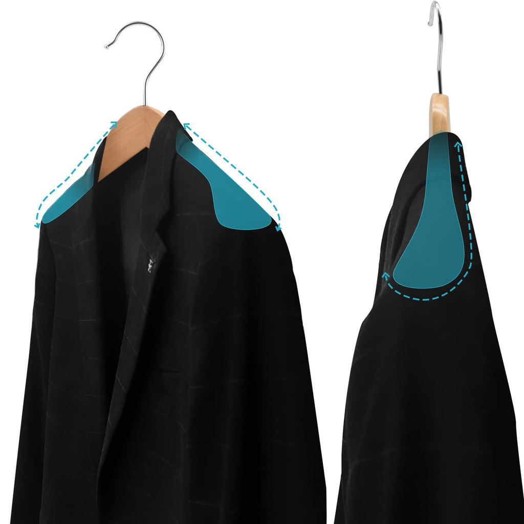 Solid Wood Suit Hangers, 10 Pack, Coat Hangers with Non Slip Trouser Bar, 360° Swivel Hook, Heavy Duty Wide Hangers