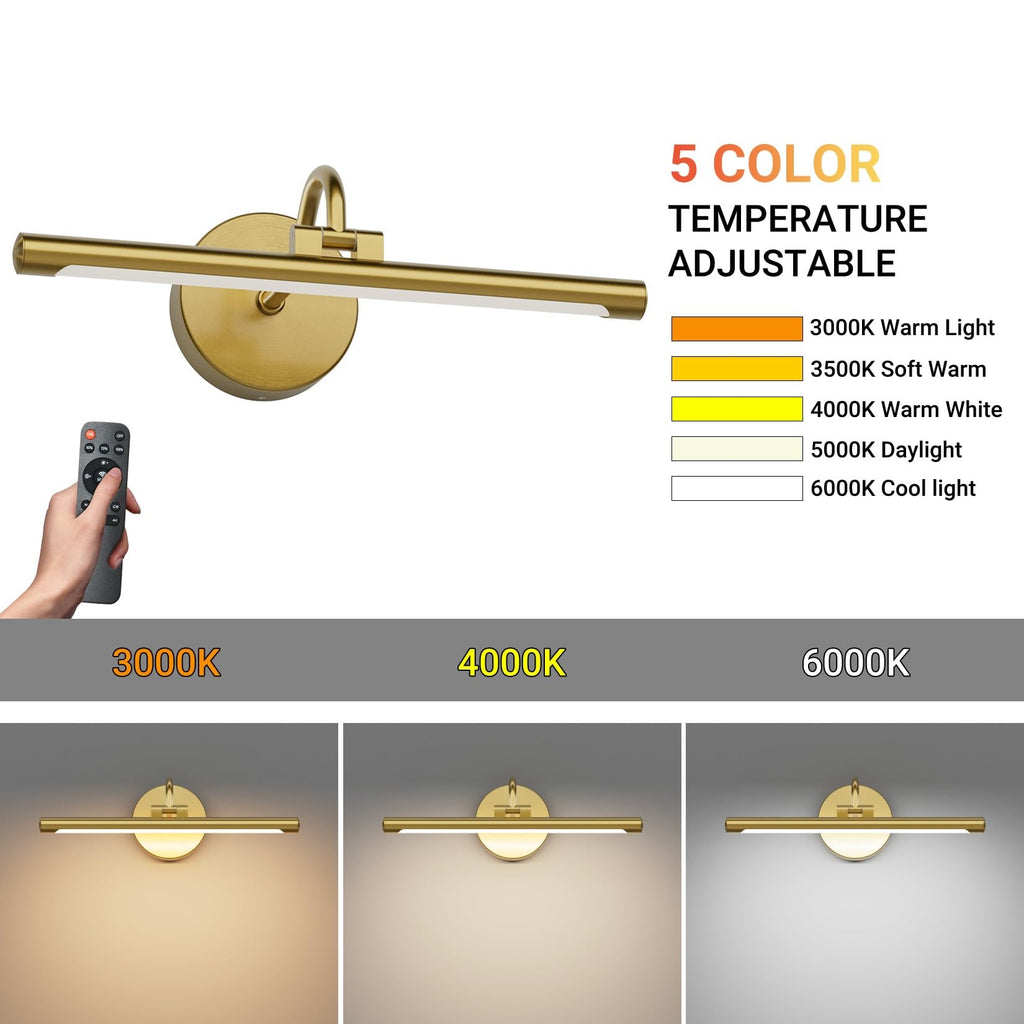 Hardwired Gold Picture Lights for Paintings - 15.7 inch 3CCT Dimmable Gallery Light LED Wall Art Lighting with Remote