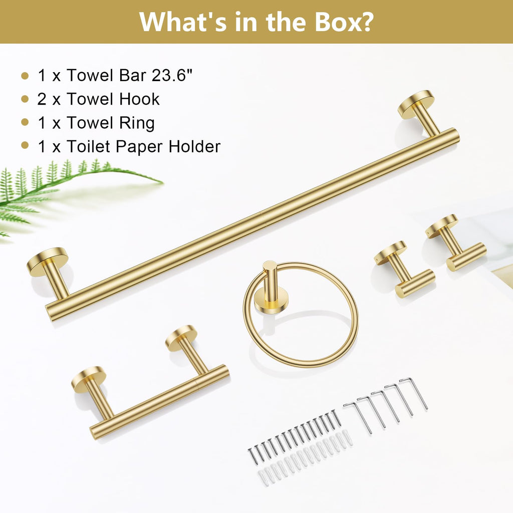 Brushed Gold Bathroom Accessories, 5 Piece Towel Racks