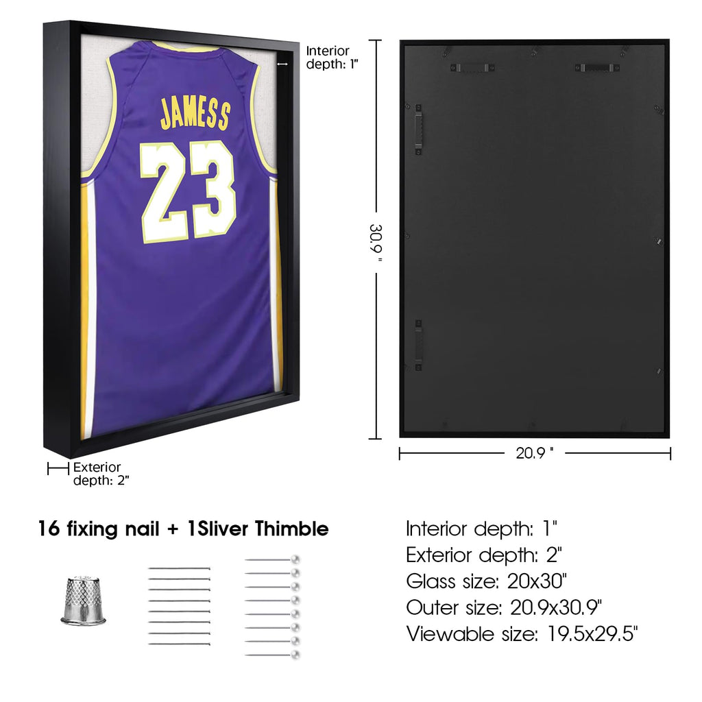 Shadow Box Frame 20x30 Jersey Display Case, Pine Wood Acrylic Black