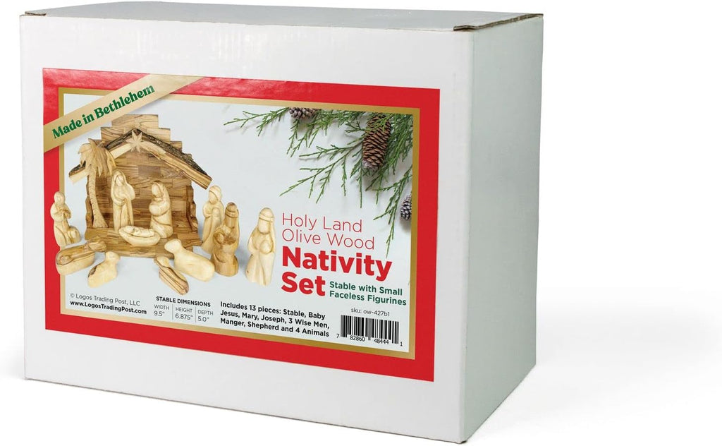 Olive Wood Nativity Set from Bethlehem - Intricately Hand Carved Wooden Nativity Set from the Holy Land with Small