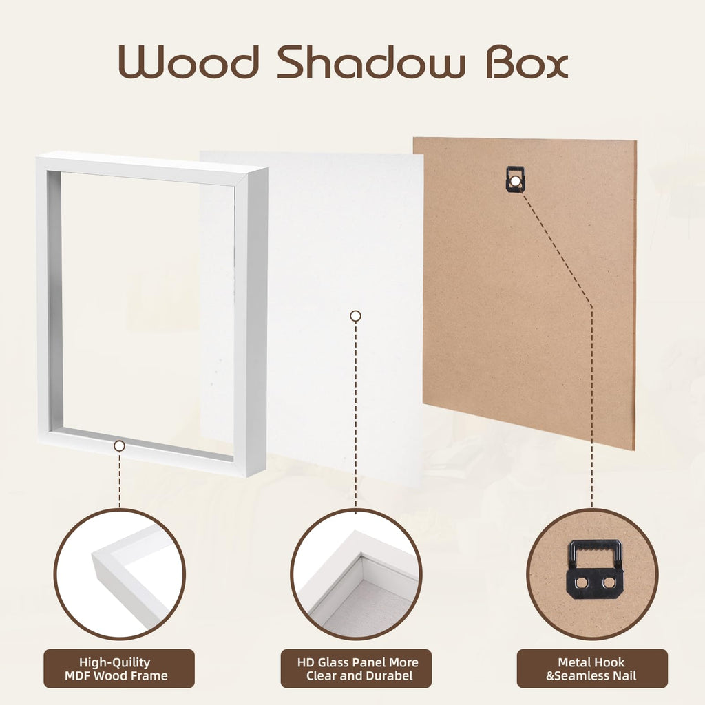 11" x 14" Shadow Box Display Case, Linen Back, 2 Pack White