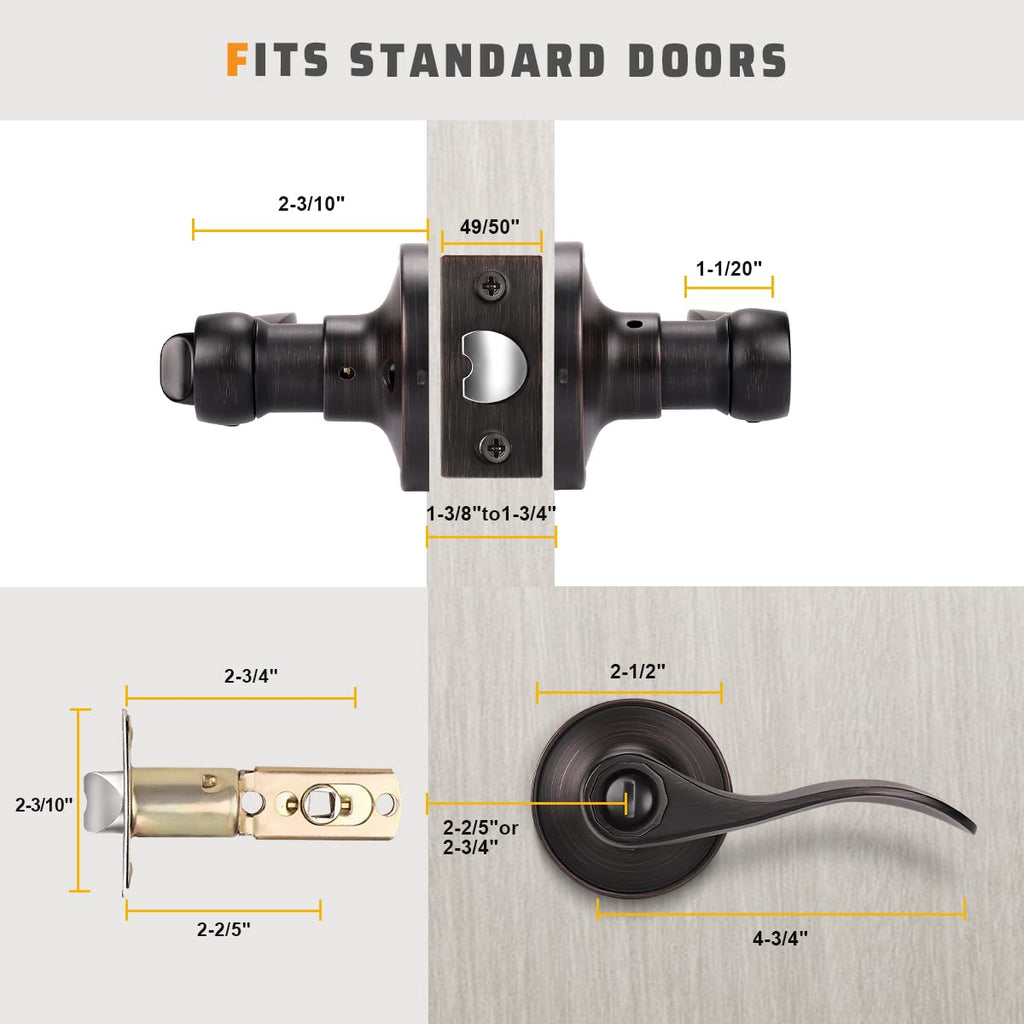 6 Pack Bronze Lever Door Handles Privacy Door Levers Keyless Bedroom/Bathroom Door Knobs, Rubbed Bronze Interior Door