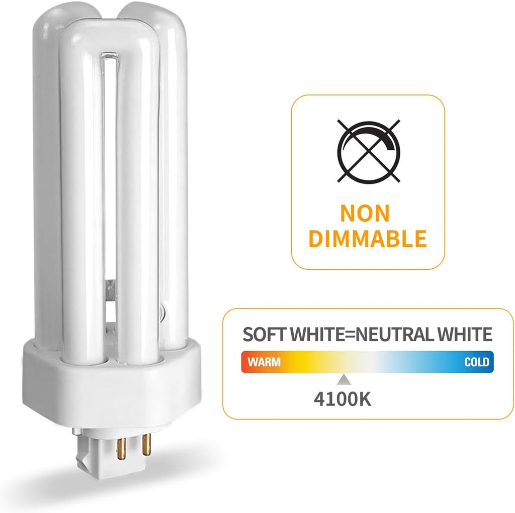 PL-T 26W 4-Pin CFL Bulbs 4-Pack, GX24Q-3 Base 4100K Cool White, Energy Saving Direct Replacement for Commercial
