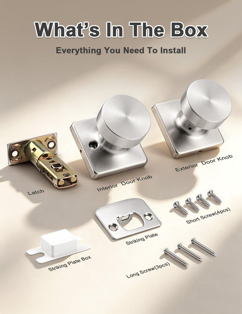 Passage Door Knobs Interior 5 Pack, Modern Keyless Closet Hallway Door Handles Inside, Square Panel Doorknobs with