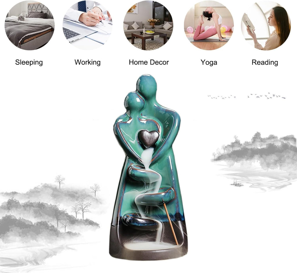 Ceramic Incense Holder, Creative Incense Waterfall Ornament, Backflow Incense Burner with 20 Cones + 30 Sticks, Zen
