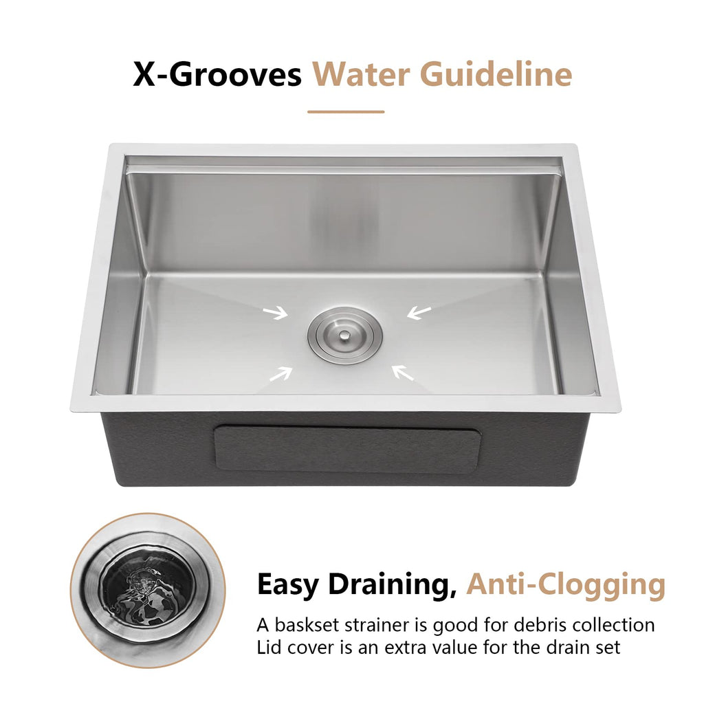 27 Inch Undermount Kitchen Sink Workstation 16 Gauge 304 Stainless Steel Large Single Bowl Under Counter Sinks, Round