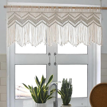 Macrame Valance Curtain for Kichen Windows 39.37x19.68Inch Farmhouse Boho Curtains Window Valance with Tassels