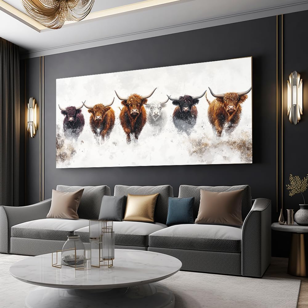 Highland Cow Wall Art Canvas Farmhouse Wall Decor Pictures Prints Artwork Painting Landscape Framed Modern Artwork