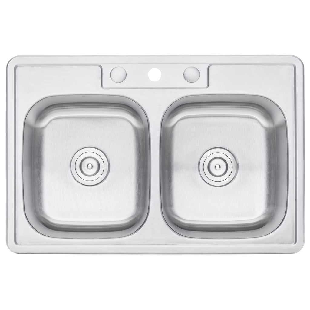 CozyBlock 33" x 22" 50/50 Double Bowl Drop- Sink with Strainer