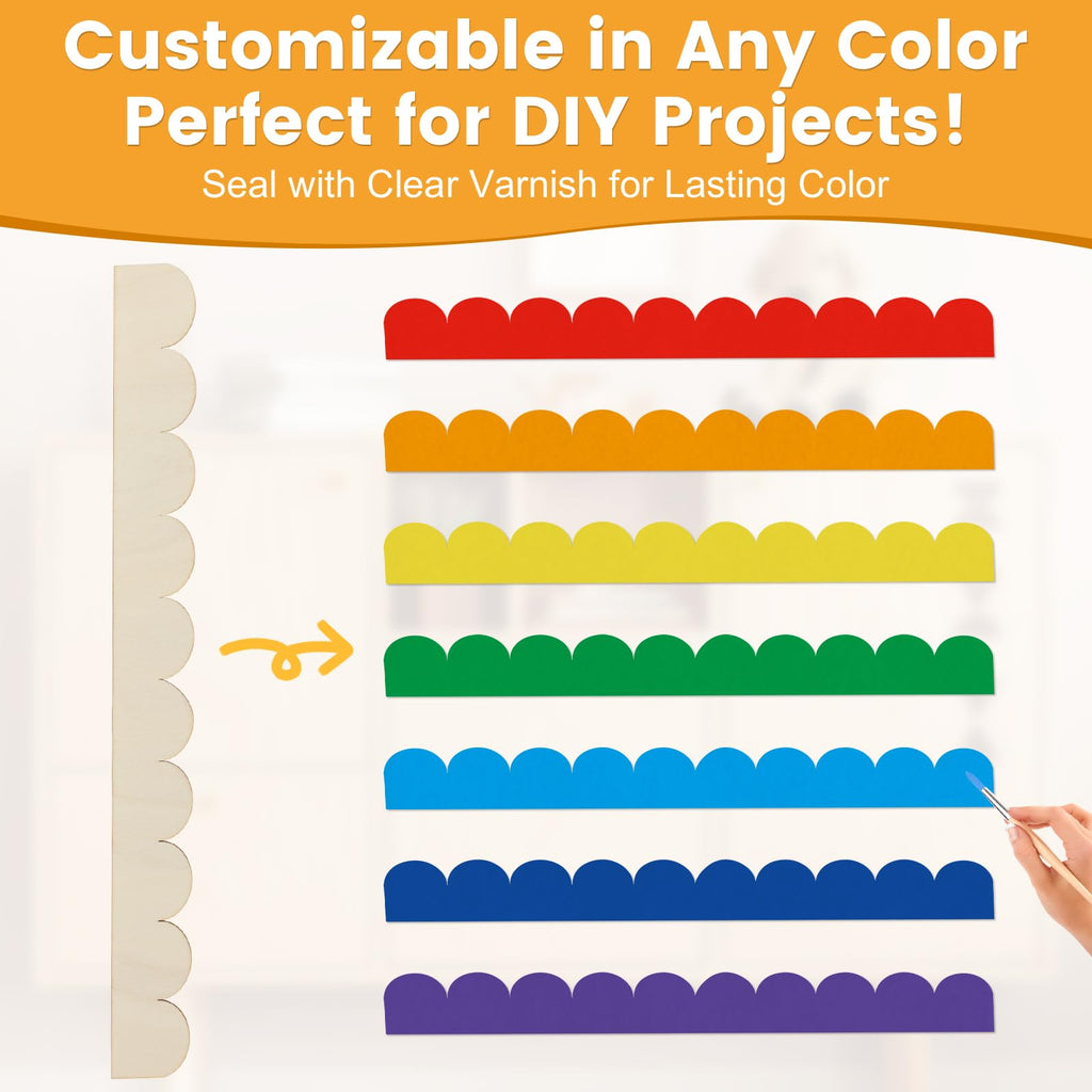 Scalloped Wood Trim Molding - 60 Pack Unfinished 1.57" x 15.75" Decorative Scalloped Edge Wood Trim for DIY Crafts