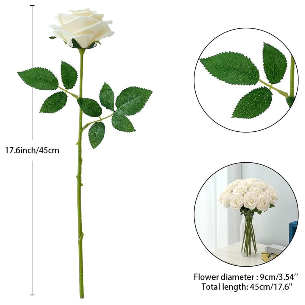 100 Pcs White Rose Artificial Flowers Bulk, Ivory Silk Fake Roses with Long Stem for Wedding Decoration, Bridal