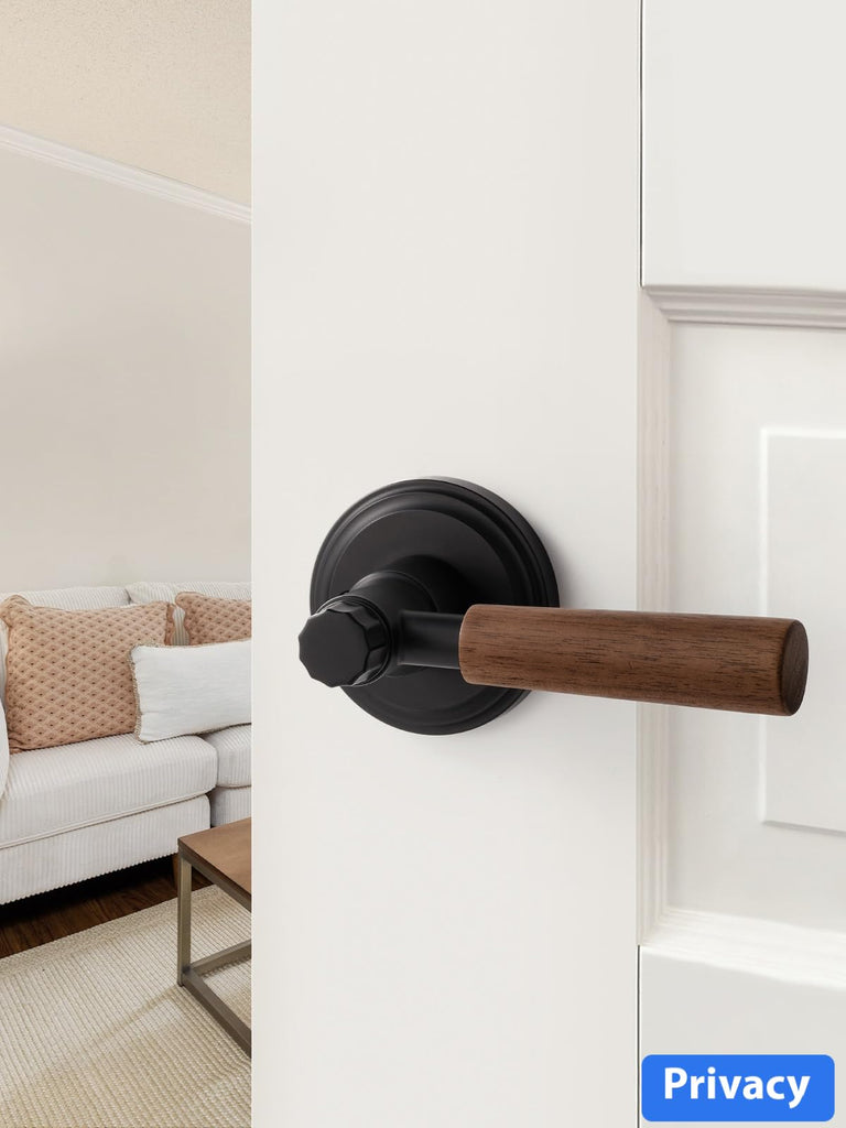 Door Handle Black Keyless Privacy Wood Door Lever, 1 Pack