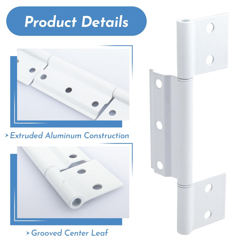 3Pack Screen Door Hinges, Aluminum 1/8 in. Grooved Center, White