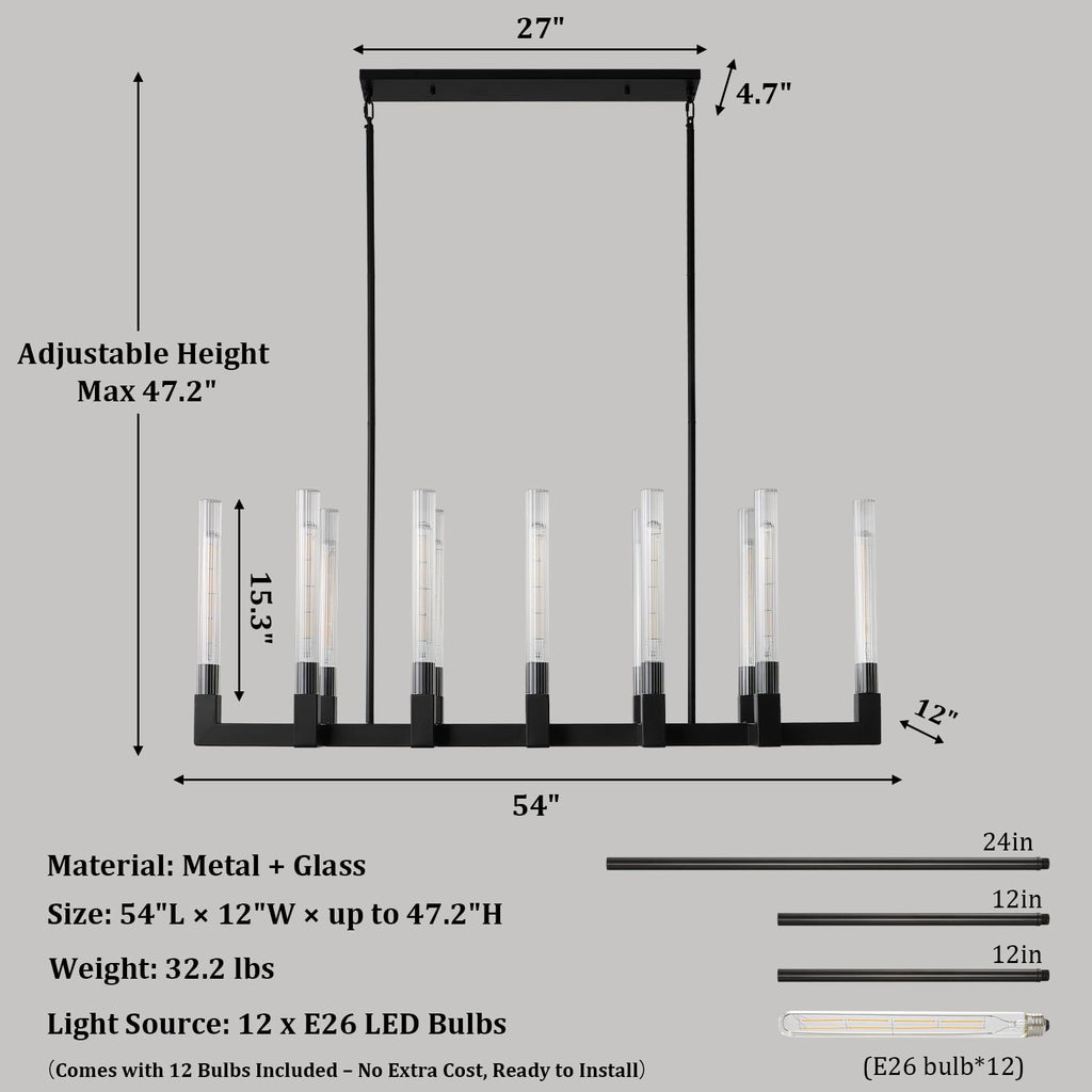Black Farmhouse Dining Room Chandelier,Modern Linear Rectangle Chandelier