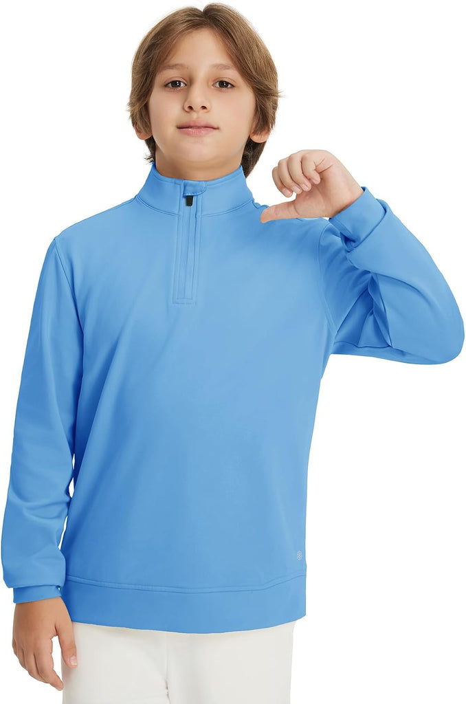 Boys Long Sleeve Quarter Zip Pullover Fleece Warmth Mock Neck Solid Youth Sweatshirt Winter Clothes for Kids