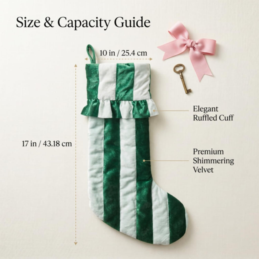 Velvet Christmas Stockings with Ruffle Cuff, 17 x 10'' - Set of 2