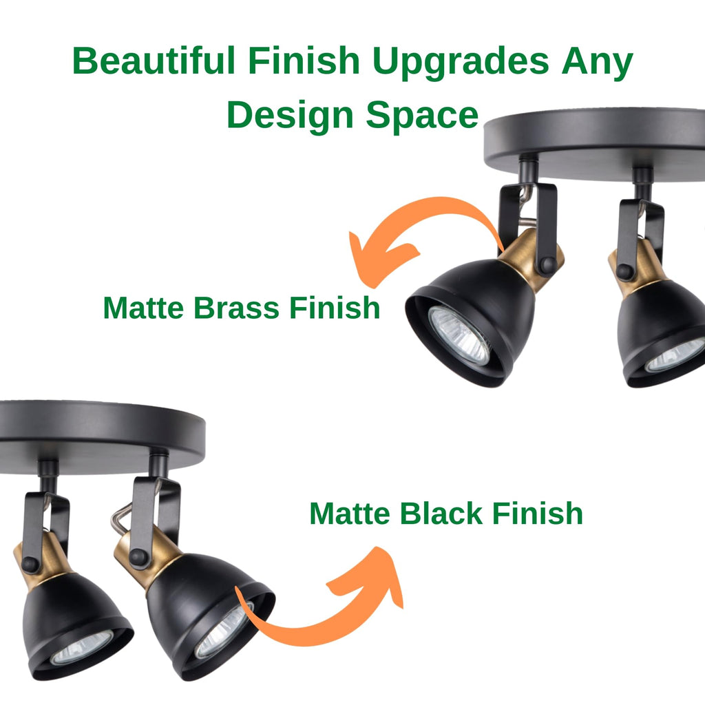 3 Light Track Lighting Kit, Matte Black Brass Finish with Modern Directional Round Ceiling Spotlight Fixture