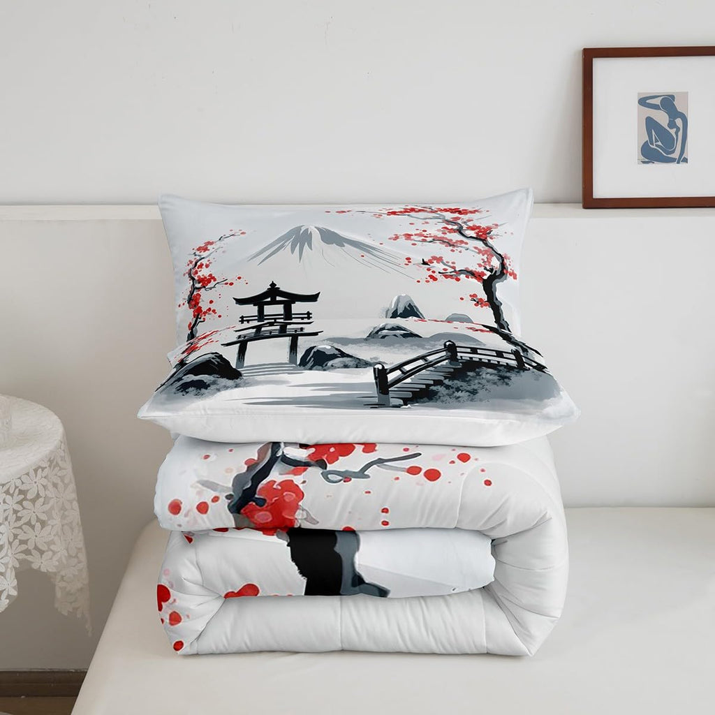 Japanese Cherry Comforter Set Queen Size 3 Piece Bedding Set