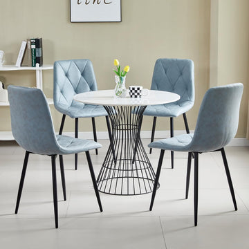 4 Set of Dining Chairs, Metal Frame Dining Chair Room, Technology Cloth Seat Chair (Light Blue)