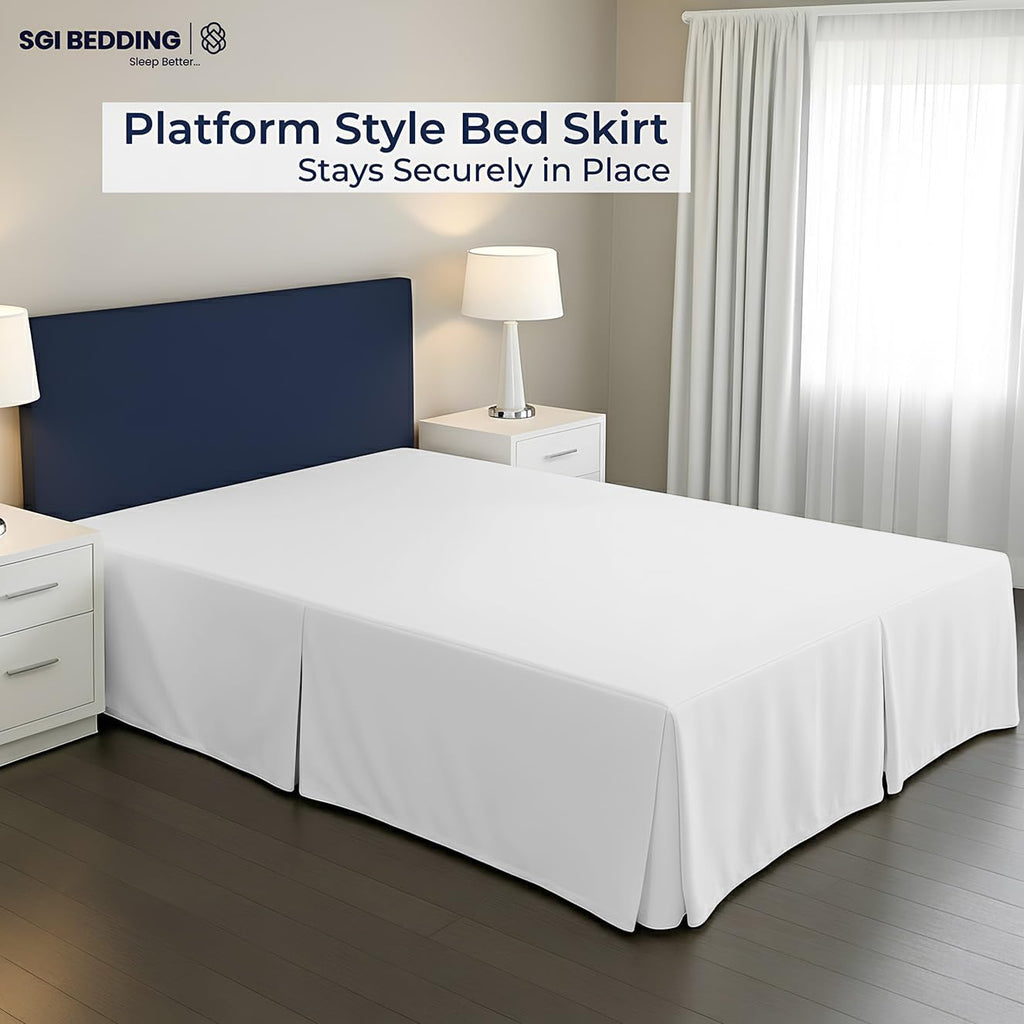 18 inch Drop Bed Skirt Queen Size - Platform Style with Secure Fit, Classic Tailored Look, Elegant Pleated Style Dust