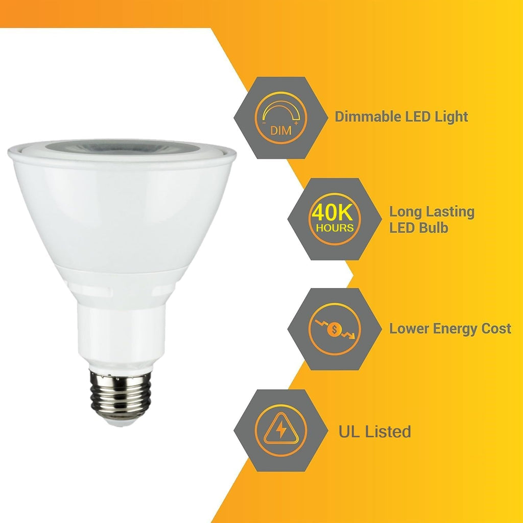 PAR30 LED Bulb Long Neck Flood Light Dimmable 10W (75W Equivalent) 800 Lumen E26 Standard Medium Base 3000K Soft