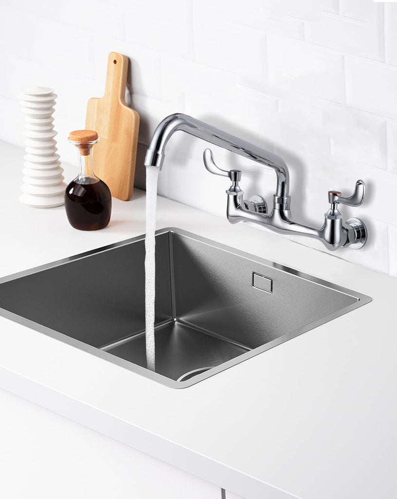 8" Center Wall Mount Commercial Sink Faucet with 10" Swivel Spout