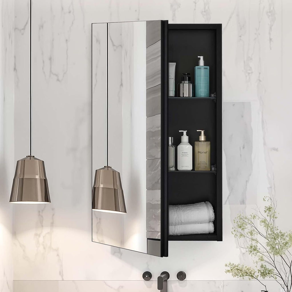 Medicine Cabinet, 14 x 24 inches, Medicine Cabinet with Mirror, Aluminum Frame Bathroom Wall Cabinet, 2-Layer