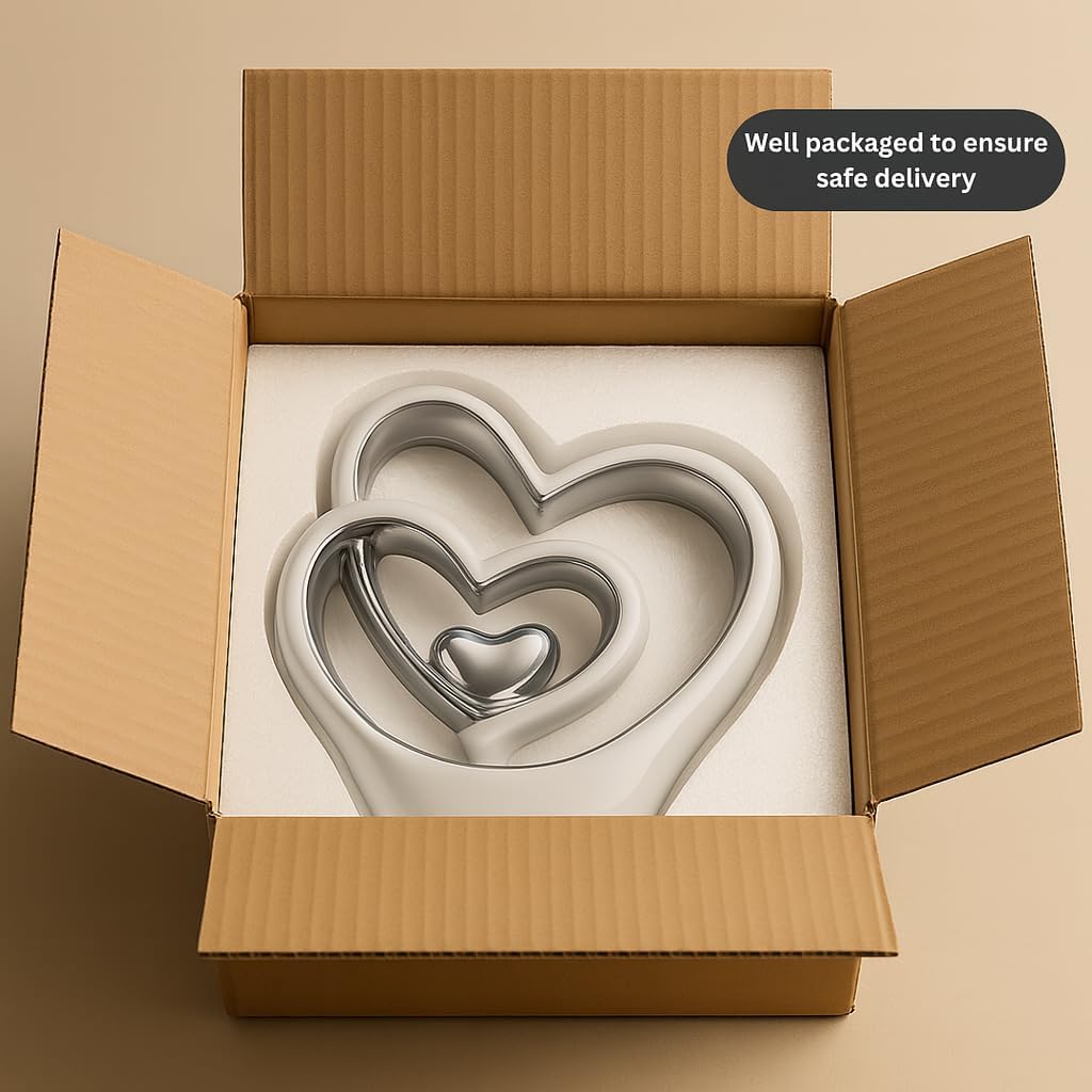 Silver Heart Ornament - Elegant Ceramic Couple Sculpture - White & Silver Tabletop Decor - Romantic Centerpiece or