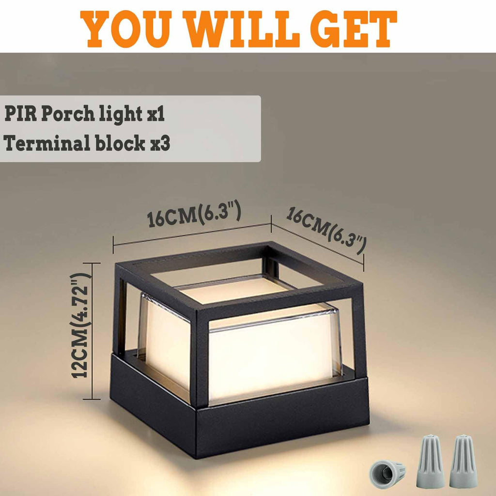 Outdoor Ceiling Light with Motion Sensor, IP65 Waterproof 6.3 inch Porch Lights Outdoor, 20W 3000K LED Square