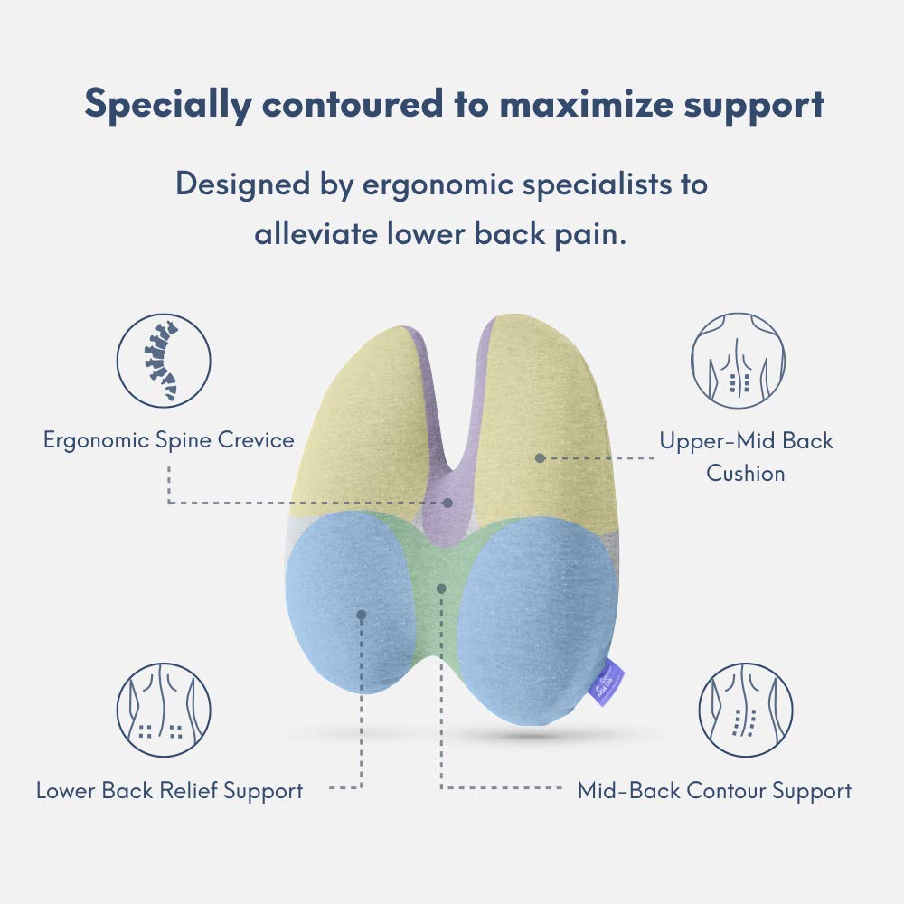 Extra Dense Lumbar Pillow - Patented Ergonomic Multi-Region Firm Back Support for Lower Back Pain Relief - Lumbar