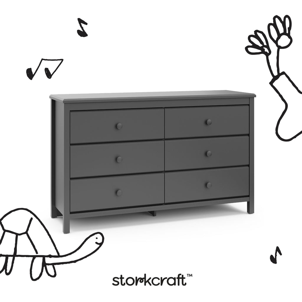 Alpine 6-Drawer Dresser, Gray