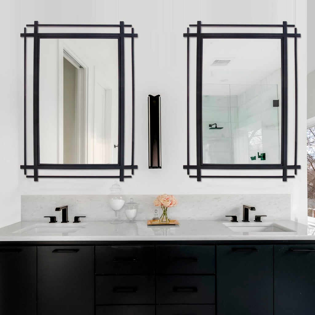 Large Wall Mirrors Decorative, 40''X28'' Bathroom Mirror with Black Iron Frame, Elegant Wall Mirror, Fireplace