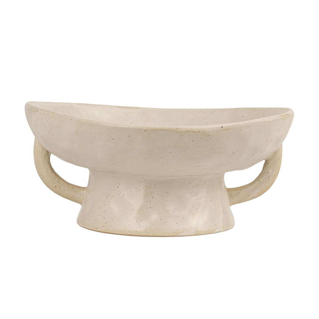 Co-Op Stoneware Footed Pedestal Bowl with Handles, Reactive Glaze, White