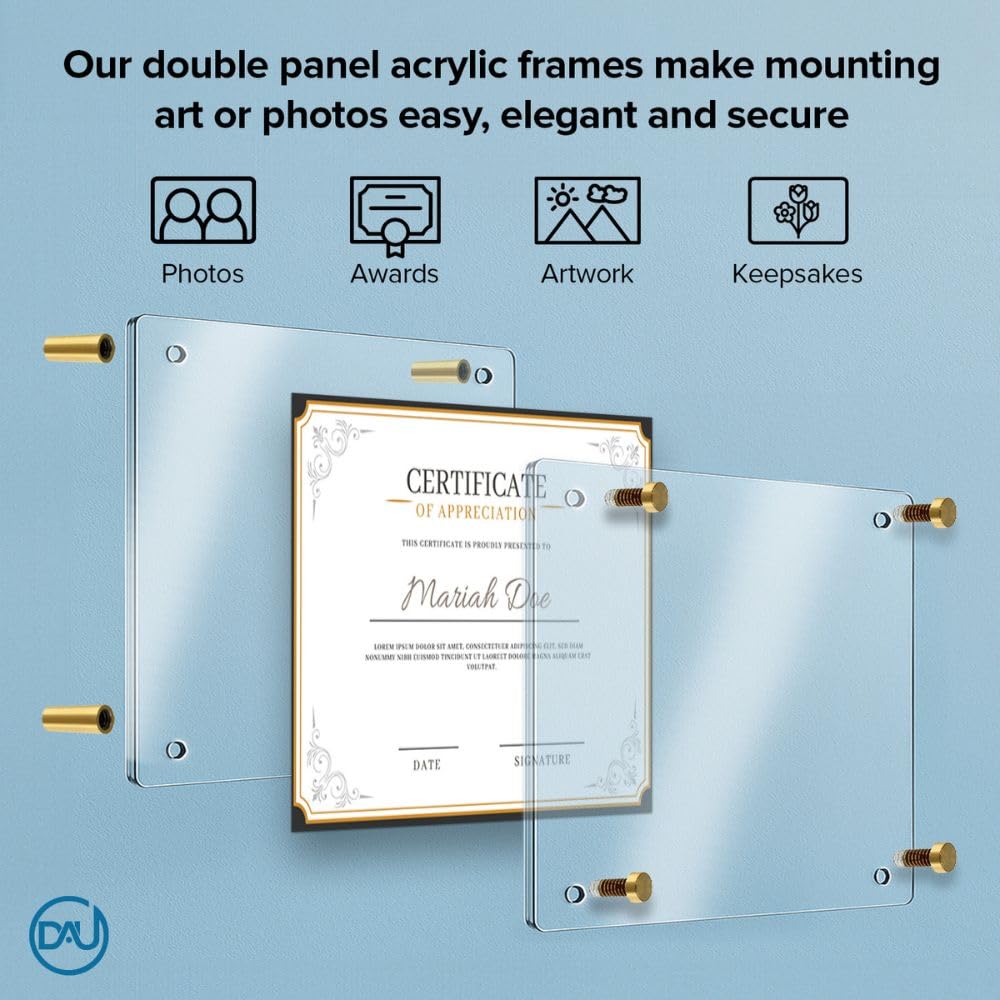 Acrylic Floating Frames Gold Standoffs(single) 16" x 20" Clear Acrylic Frames for Wall Mount Floating Picture Frame
