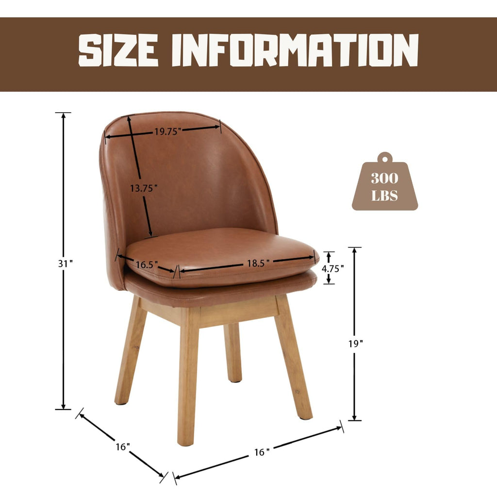 Swivel Dining Chairs Set of 4, Faux Leather Kitchen Chairs with Solid Wood Legs, Mid Century Modern Upholstered